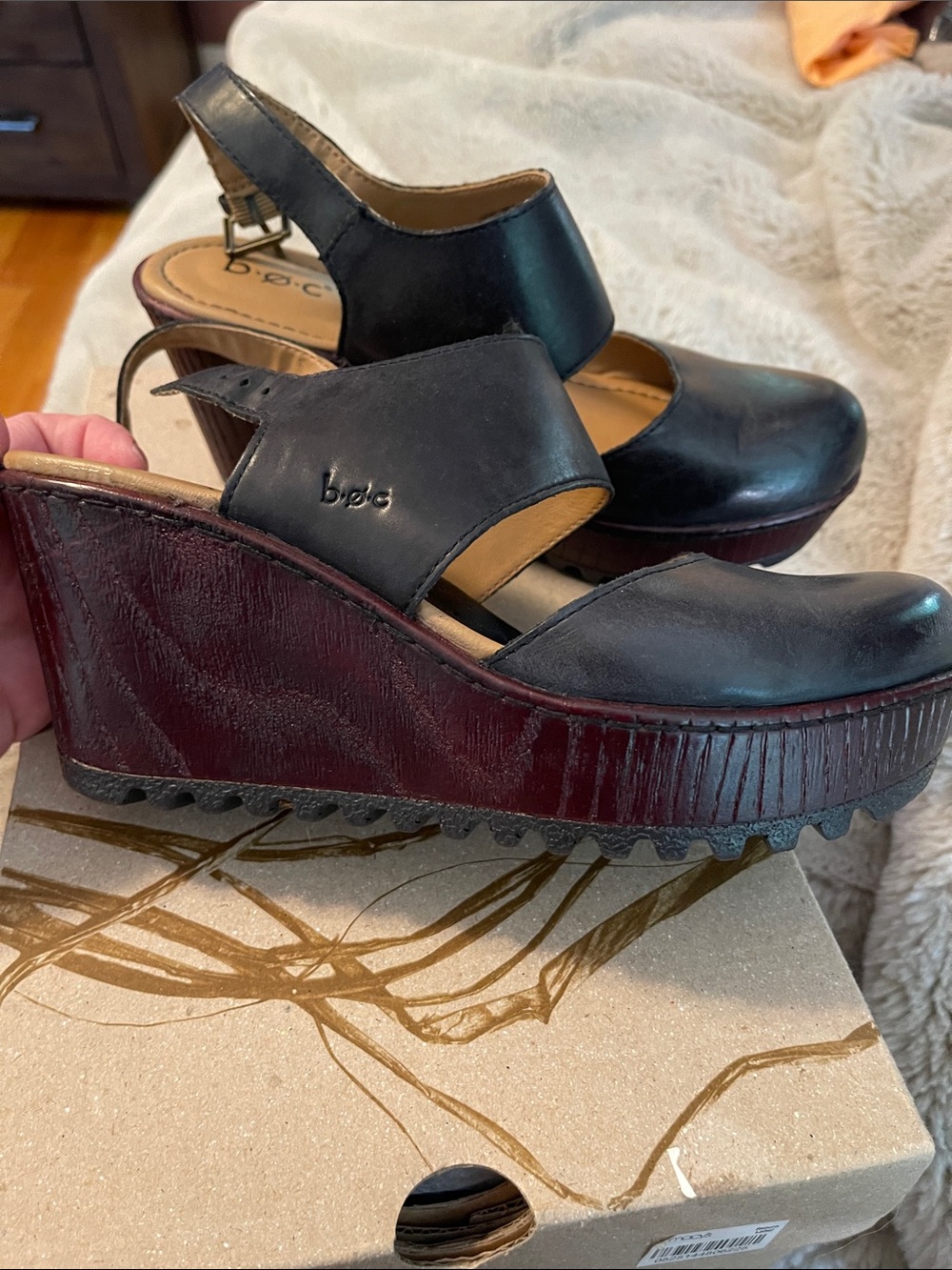 Boc born concept stacked heel sandals - size 7 HELENA black strap comfy platform